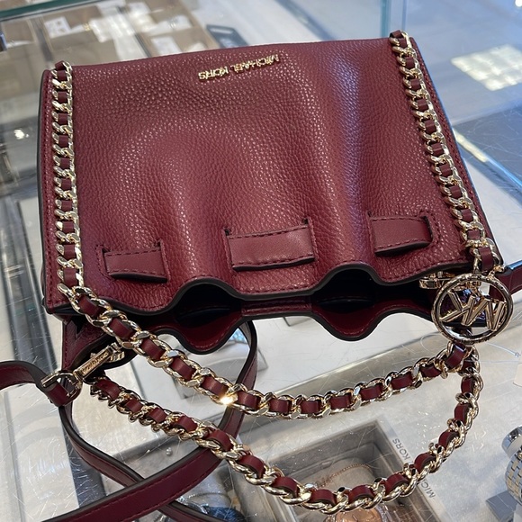 Michael Kors Women's Mina Small Belted Chain Crossbody Shoulder Bags Dark Cherry - Picture 16 of 16